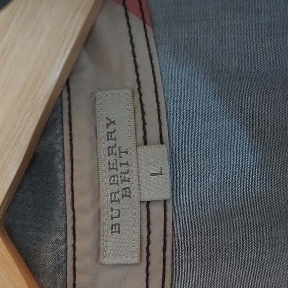 Burberry Brit Gray Chambray Button Down Shirt with Plaid Cuffs Size Large - Picture 4 of 6